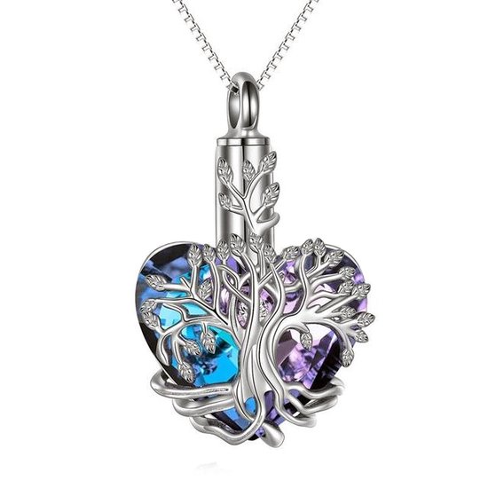Collier Zoeies cendres arbre de vie avec coeur bleu/violet - pendentif cendres - pendentif cendres - collier urne - bijoux cendres pour urne - bijoux cendres