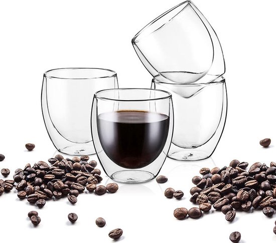 troosten gemiddelde Positief Dubbelwandige Koffieglazen - Set van 4 - Dubbelwandige Glazen - Theeglazen  - 150 ml -... | bol.com
