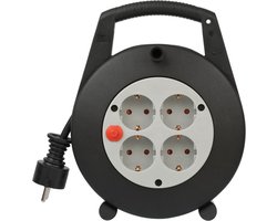 Brennenstuhl Vario Line kabelbox 4-voudig / mini kabelhaspel (kabelhaspel voor binnen, 5m kabel, Made in Germany) zwart/grijs