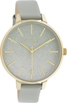 OOZOO Timpieces - goudkleurige horloge met steengrijze leren band - C11031