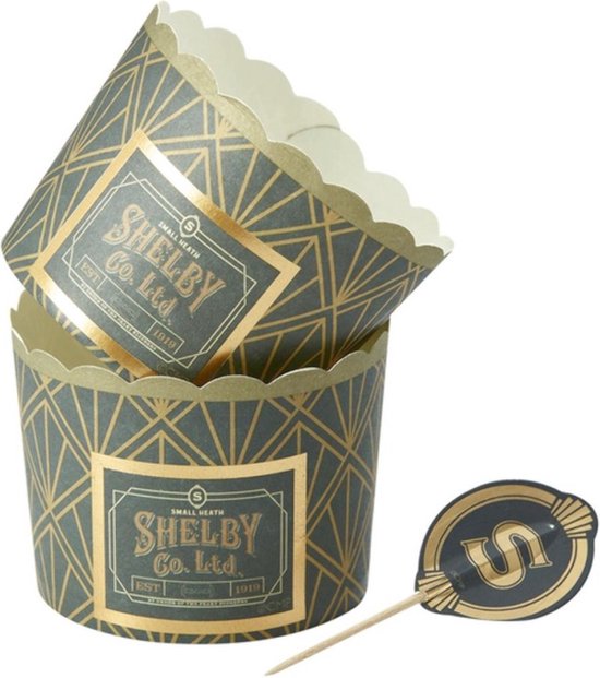 Smiffys Peaky Blinders - Tableware Party Cupcake Cases & Toppers Feestdecoratie - Groen/Goudkleurig
