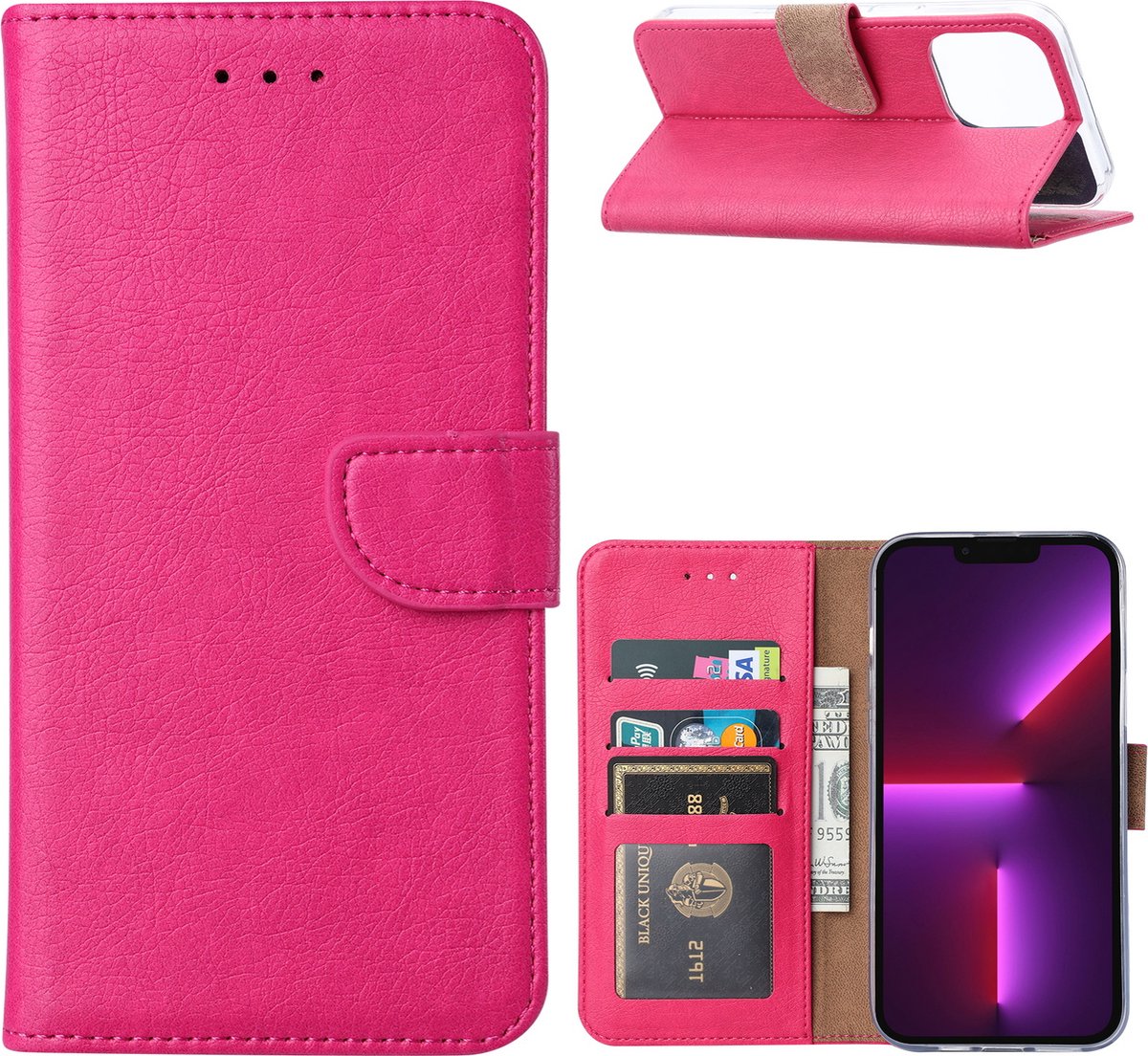 Hoesje Geschikt voor iPhone 14 Pro Max portemonnee Bookcase – Roze