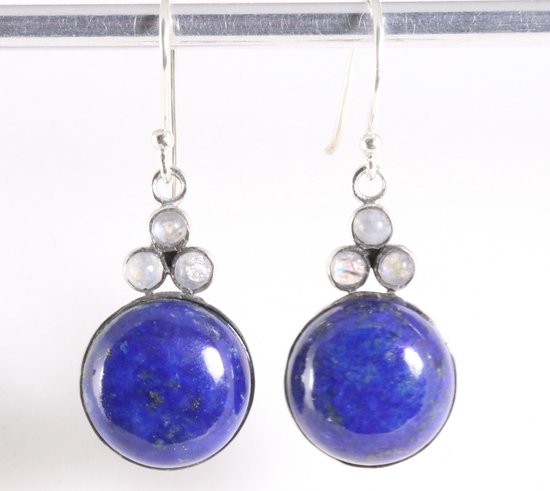 Zilveren oorbellen met lapis lazuli en regenboog maansteen