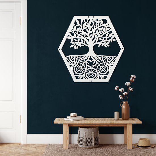 Wanddecoratie | Stamboom / Family Tree| Metal - Wall Art | Muurdecoratie | Woonkamer | Buiten Decor |Wit| 88x90cm
