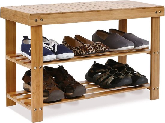 HOMCOM Schoenenrek, Schoenenhouder met 6 niveaus, Lade van bamboe, voor