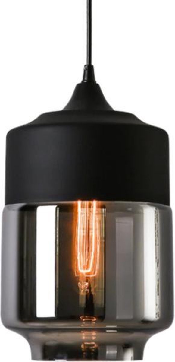 Meeuse-LED - Hanglamp Smokey - E27 - Rond - Inclusief lichtbron A60 - Eetkamer - Woonkamer - Zwart - Glas - Modern - Draadlampen
