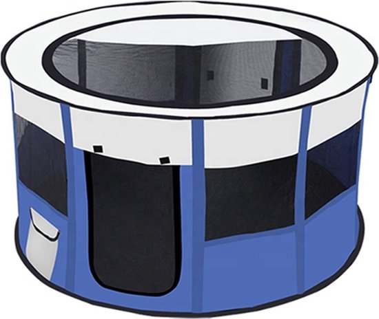 Topmast Nylon Puppyren - Blauw - Opvouwbaar - 60 cm Hoog - Lichtgewicht - Rond - Hondentent - Puppytent - Opvouwbare Ren