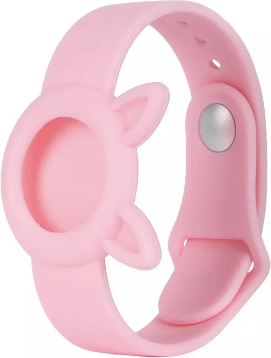 Premium Siliconen Armband met Oortjes geschikt voor Apple AirTag voor Kinderen Roze | AirTag-sleutelhanger Hoesje Kind | Polsband GPS Horloge Kind | Tracker Houder Armband | Trackers Band | Peuter | AirTag Polsband Armband | Polsband GPS Senioren