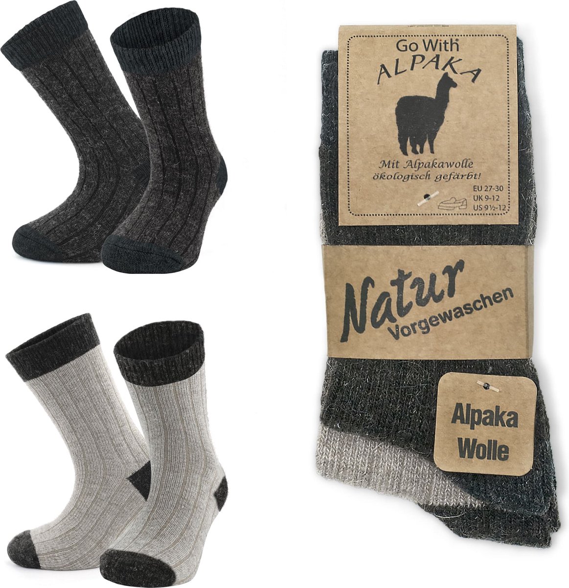 GoWith-wollen sokken-alpaca sokken-huissokken-2 paar-warme sokken-wintersokken-thermosokken-huissokken kinderen-beige-bruin-23-26