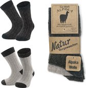 GoWith-2 paar-Alpaca Wollen Sokken-Huissokken-Warme Sokken-Thermosokken-Beige-Bruin-Maat 23-26