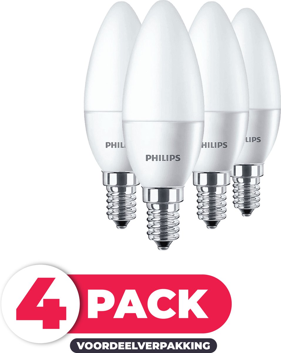 Philips LED E14 - 6W (48W) - Warm Wit Licht - Niet Dimbaar - 4 stuks