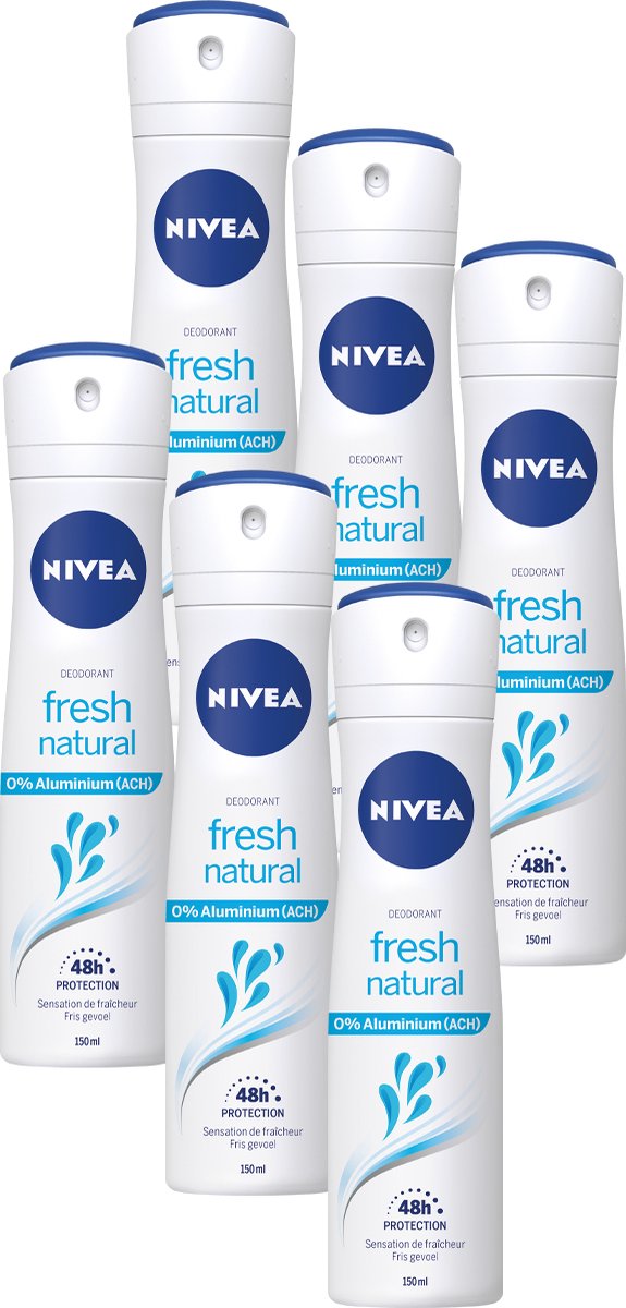 NIVEA Fresh Natural Deodorant Spray - Aluminiumvrij - Alcoholvrij - Oceaanextracten - Beschermt 48 uur - 6 x 150 ml - Voordeelverpakking - NIVEA