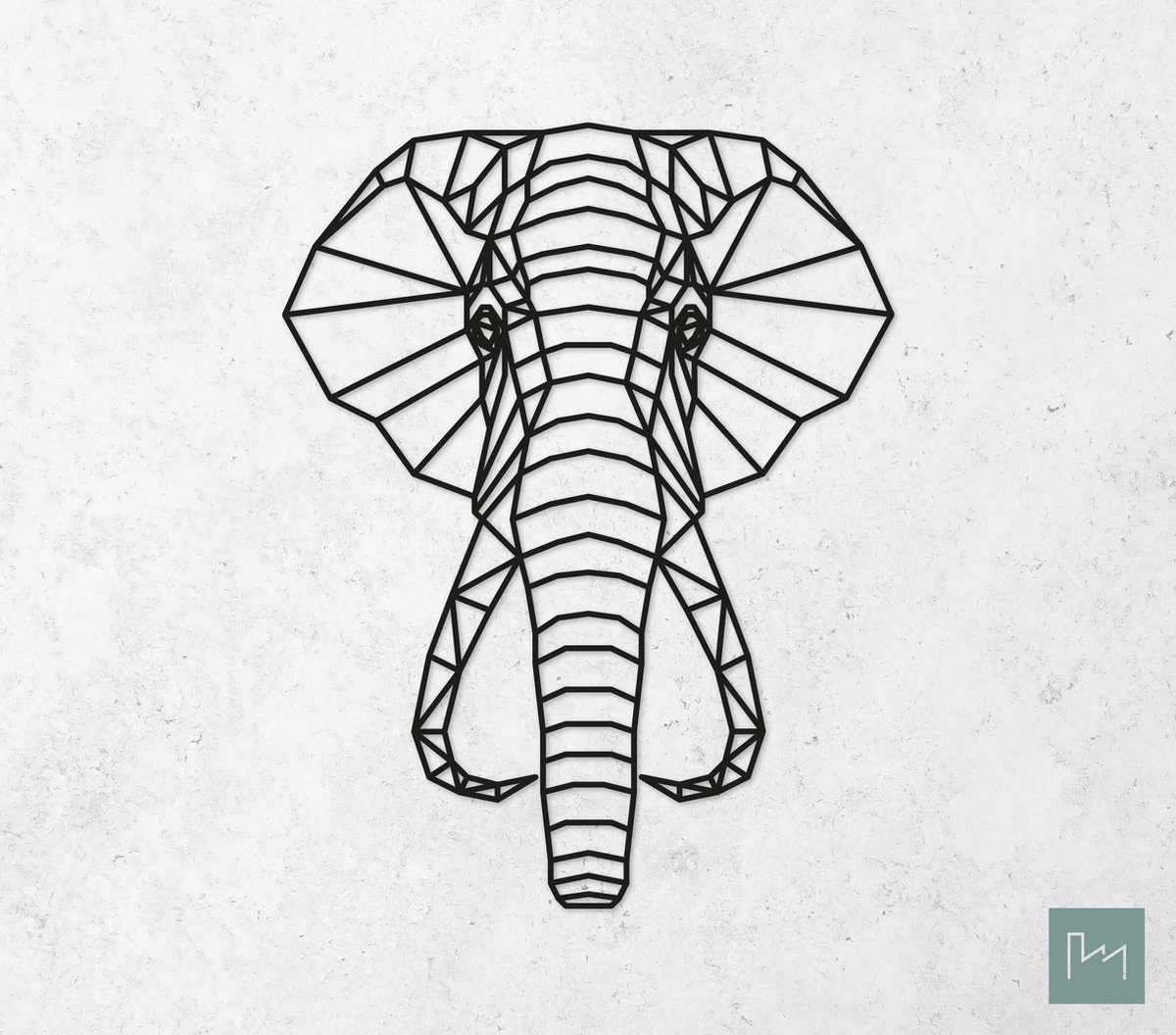 Laserfabrique Wanddecoratie - Geometrische Olifant - XS - Brievenbusformaat - Zwart - Geometrische dieren en vormen - Houten dieren - Muurdecoratie - Line art - Wall art