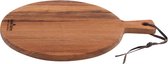Bowls and Dishes Pure Teak Wood Borrelplank | Tapasplank | Serveerplank rond - Pizzaplank met handvat Ø 25 x 1,5cm - Vaderdag tip!