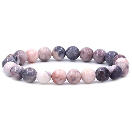 Bixorp Gems Roze Zebra Jaspis Edelstenen Armband - Gepolijste Edelsteen Kralenarmband - 20cm