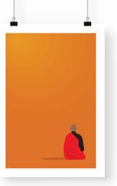 Poster 'Mediterende monnik' - A3 formaat - minimalisme illustratie - zen boeddist meditatie - spiritualiteit - boeddhisme - lotushouding yoga