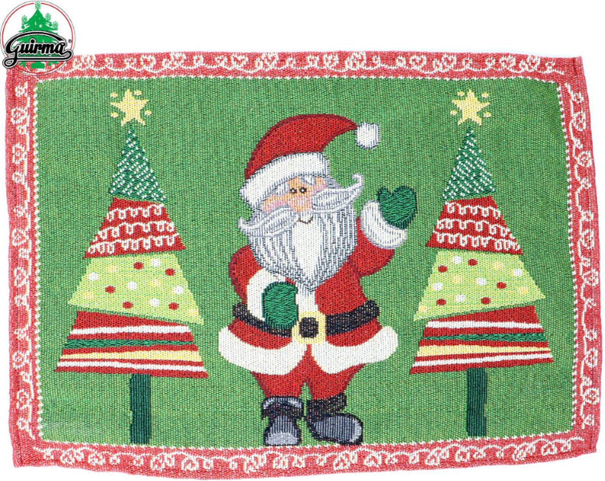 Tafelkleed Santa en kerstbomen 45 x 33 cm