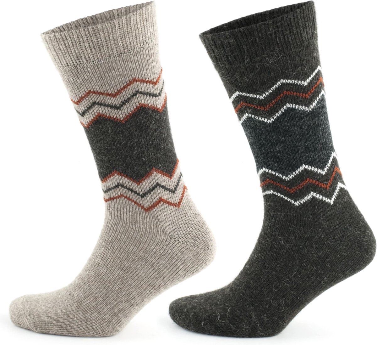 GoWith Alpaca Wollen Sokken-2 paar-Thermosokken en Huissokken-Beige en Bruin-Maat 43-46