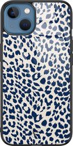 Hoesje geschikt voor iPhone 13 - Luipaard blauw - Luxe Hard Case - Luipaardprint - Blauw - Mooie Telefoonhoesjes