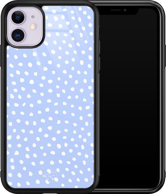 Hoesje geschikt voor iPhone 11 - Paars lila stippen - Luxe Hard Case - Gestipt - Paars - Mooie Telefoonhoesjes