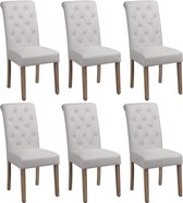 NaSK - Eetkamerstoelen - Keukenstoel - Beklede stoel, Woonkamerstoel - Eetgroep, linnen, massief hout, beige, 6 stuks