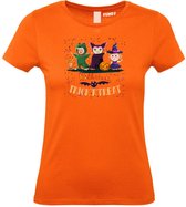 Dames T-shirt Halloween TrickrTreat | Halloween kostuum kind dames heren | verkleedkleren meisje jongen | Oranje | maat M