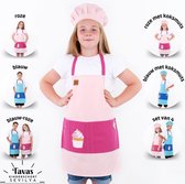 Sevilya roze Kinderschort met koksmut | kookschort kinderen roze meisjes | keukenschort schilderschort knutselschort kinderschort kat en cupcake met tas om te beschilderen bakken koken tuin