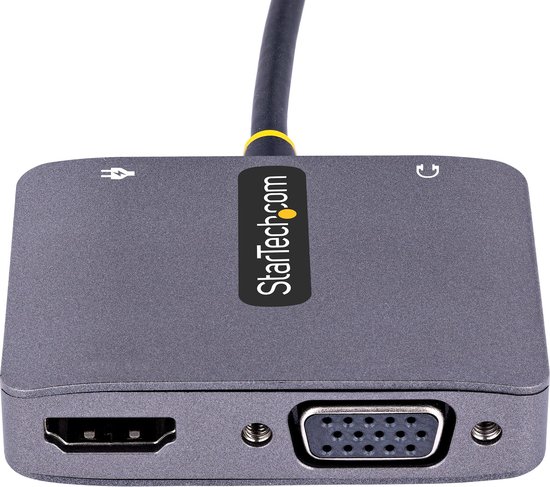 StarTech.com Adaptateur USB C HDMI VGA, adaptateur vidéo multiport USB C avec HDMI, VGA et Audio 3,5 mm, HDMI 4K 60 Hz HDR, 100 W PD 3.0, compatible Thunderbolt 3/4, adaptateur de voyage USB C