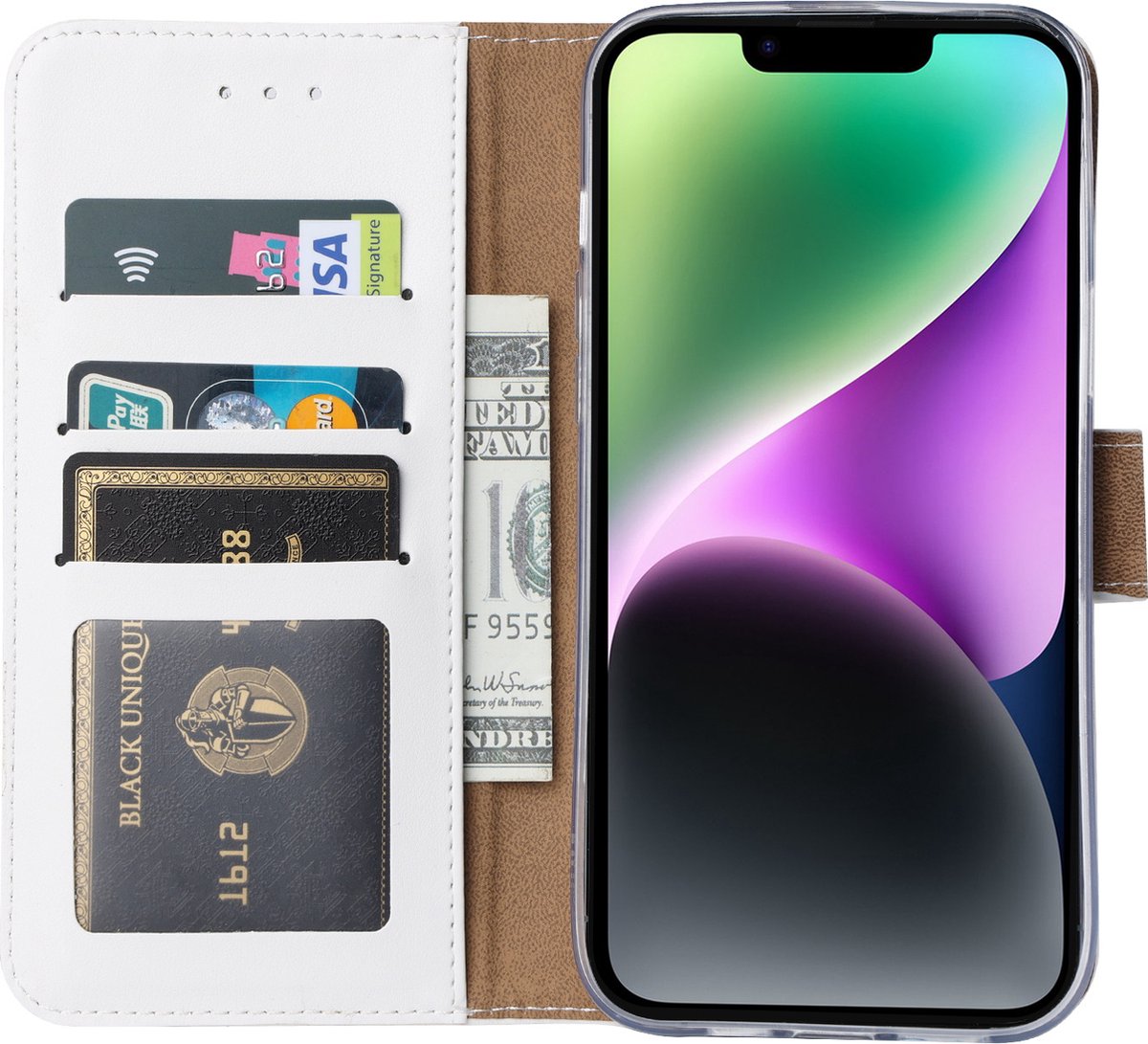BixB bookcase iPhone 14 hoesje met pasjeshouder Wallet case booktype - Wit