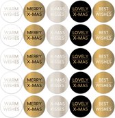 Kerst Stickers Goud Zwart Zilver Wit | 25 x | Feestdagen Cadeautjes Inpakken | 5 cm