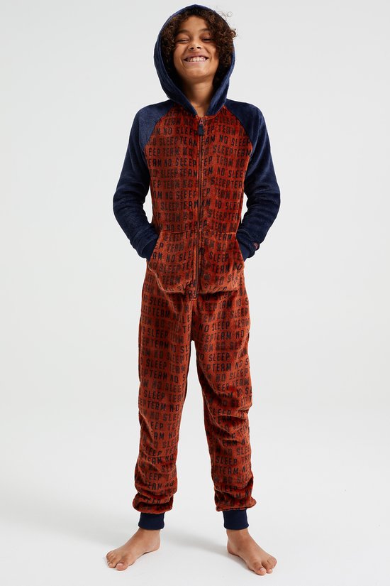 WE Fashion Jongens onesie met dessin en colourblock - Maat 92 | bol.com