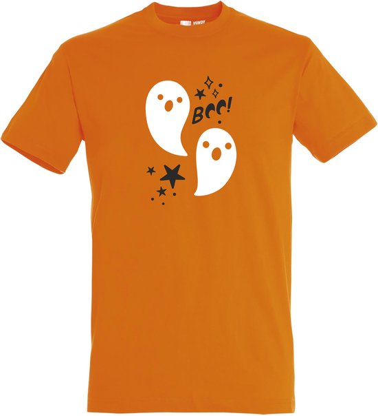 T-shirt kinderen Halloween Boo Spookjes | Halloween kostuum kind dames heren | verkleedkleren meisje jongen | Oranje | maat 140