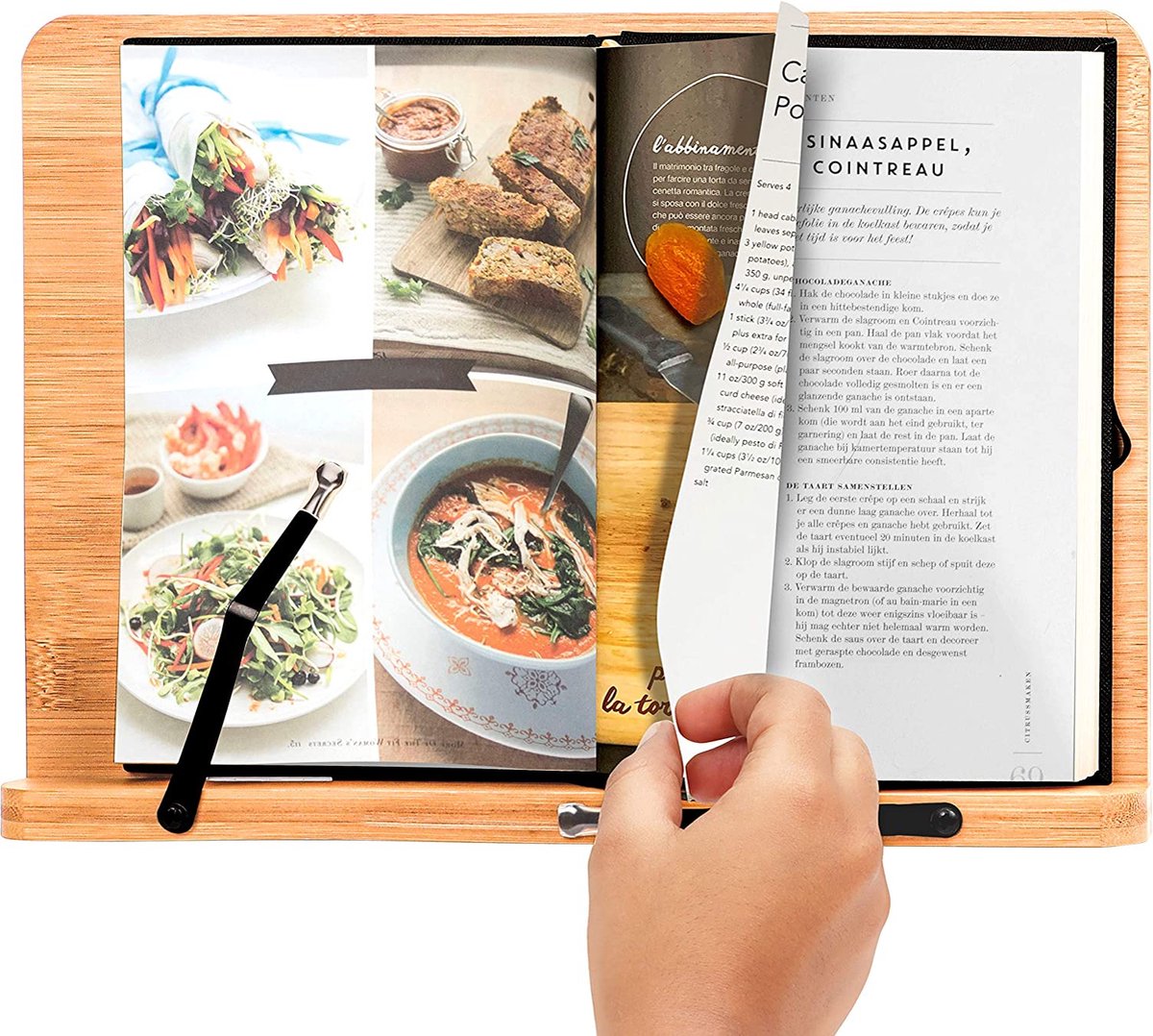 Support de Lecture pour Livre de Recette de Cuisine, Porte-Livre avec 2  Supports de Page en Métal, Pliable et Réglable Repose-Livre et Tablette en
