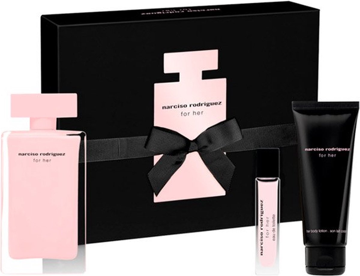 Narciso Rodriguez for Her Giftset - 100 ml eau de parfum spray + 10 ml eau de parfum tasspray + 50 ml bodylotion - cadeauset voor dames