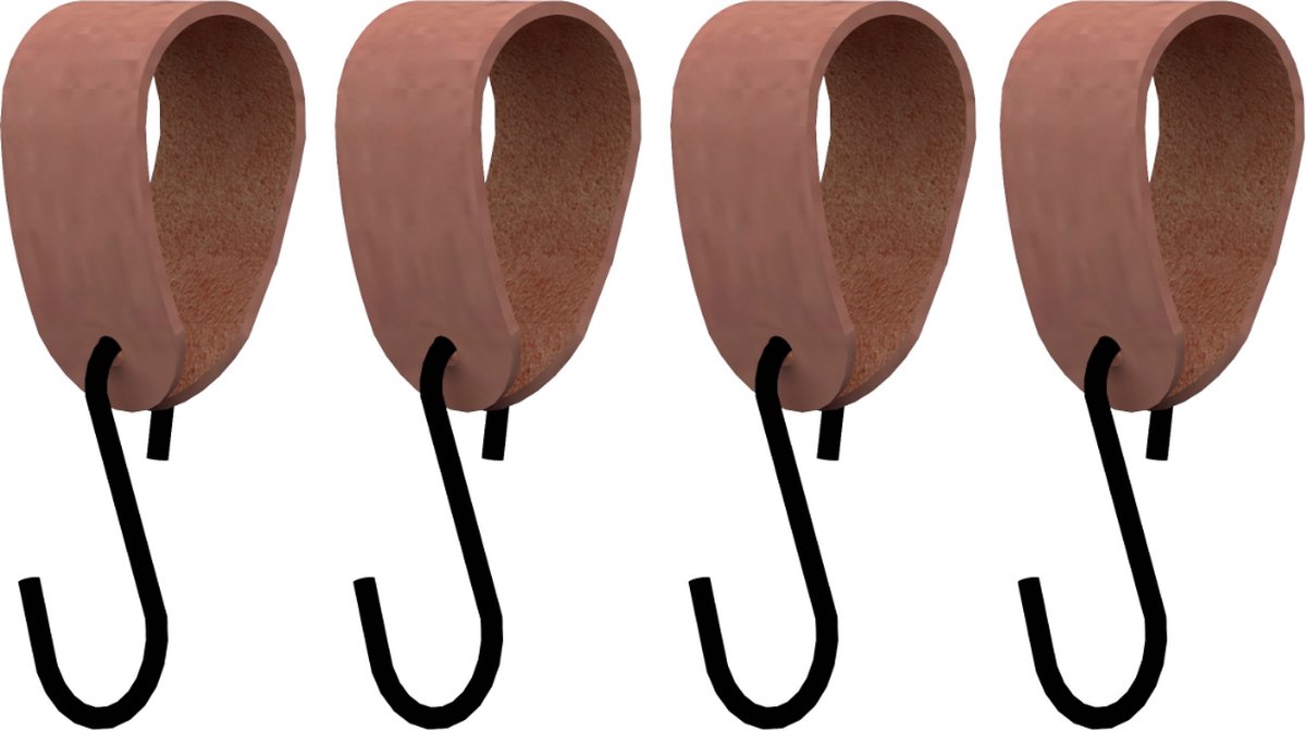 S-haakje Zwart + leren hanger: SUEDE OLD PINK - Maat M - set van 4 (S-haakjes - kapstokhaakje - handdoekhaakje - kapstokhaak - ophanghaken - S-haken)