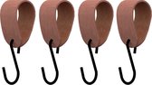 S-haakje Zwart + leren hanger: SUEDE OLD PINK - Maat M - set van 4 (S-haakjes - kapstokhaakje - handdoekhaakje - kapstokhaak - ophanghaken - S-haken)