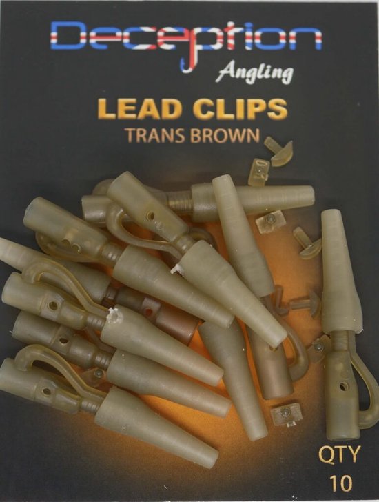 Lead Clips with tails and pins (10 per pack) TRANS BROWN bol