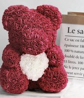 Donkerrode teddybeer met witte hart/ bloemen beer / teddy beer/Valentijnsdag /Moederdag /Verjaardag