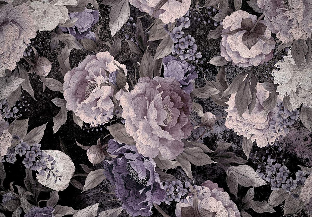 Fotobehang - Vlies Behang - Vintage Pioenrozen zwart-wit - Bloemen - 368 x 254 cm