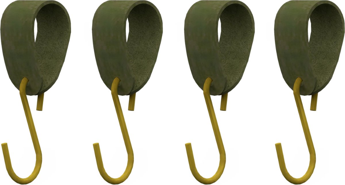 S-haakje Goud + leren hanger: SUEDE OLIVE - Maat S - set van 4 (S-haakjes - kapstokhaakje - handdoekhaakje - kapstokhaak - ophanghaken - S-haken)