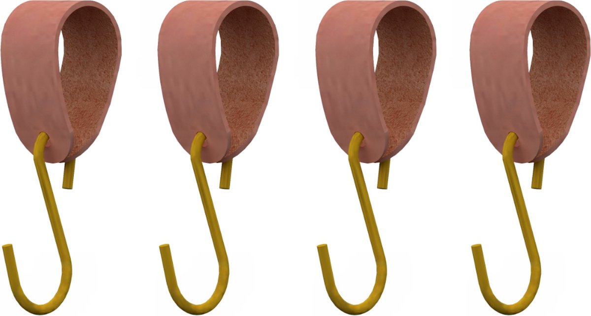 S-haakje Goud + leren hanger: SUEDE OLD PINK - Maat S - set van 4 (S-haakjes - kapstokhaakje - handdoekhaakje - kapstokhaak - ophanghaken - S-haken)