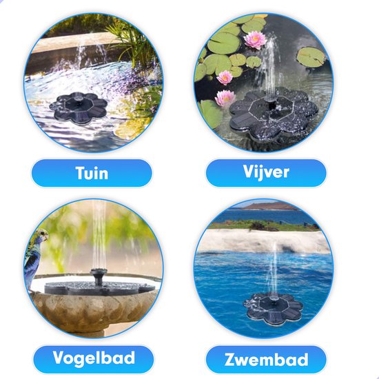 Seidon Fontein Op Zonne Energie - Geschikt voor Vijver / Zwembad / Vogel bad / Tuin - 8 Opzetstukken - Fonteinpomp - Waterfontein - Milieuvriendelijk Fontein