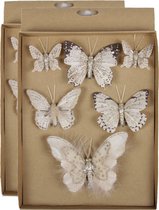 Decoratie/kerst vlinders op clip - 5,8,12 cm - champagne - 12x stuks