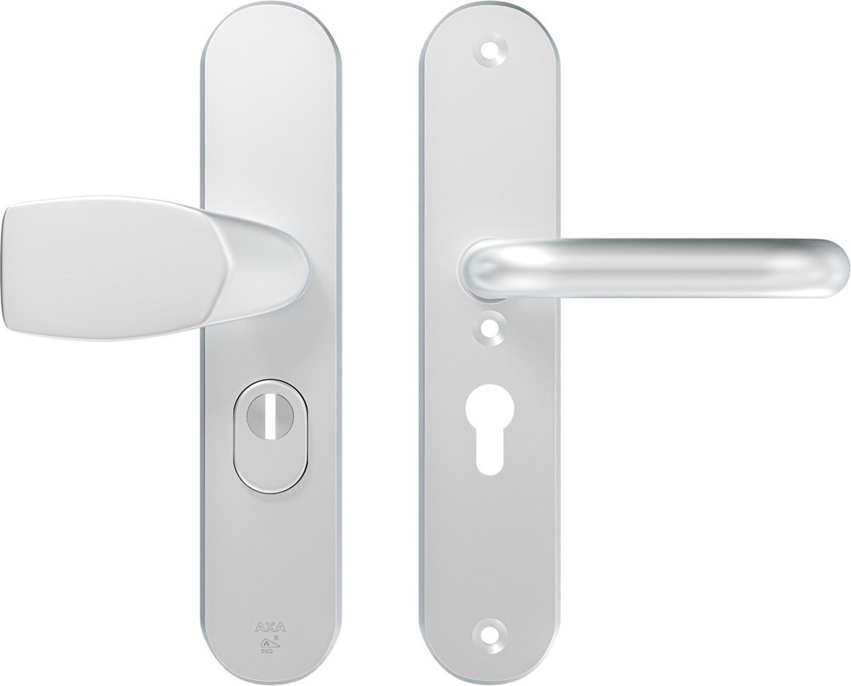 AXA Veiligheidsbeslag (Oval Plus) Aluminium glad: bedienbare Knop-Kruk (model Wing-Blok) PC55 met kerntrek beveiliging SKG***
