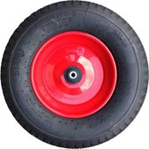 FORT kruiwagenwiel 400x100mm met 4PLy luchtband, stalen velg Rood, aslengte 130 mm en Ø 20mm