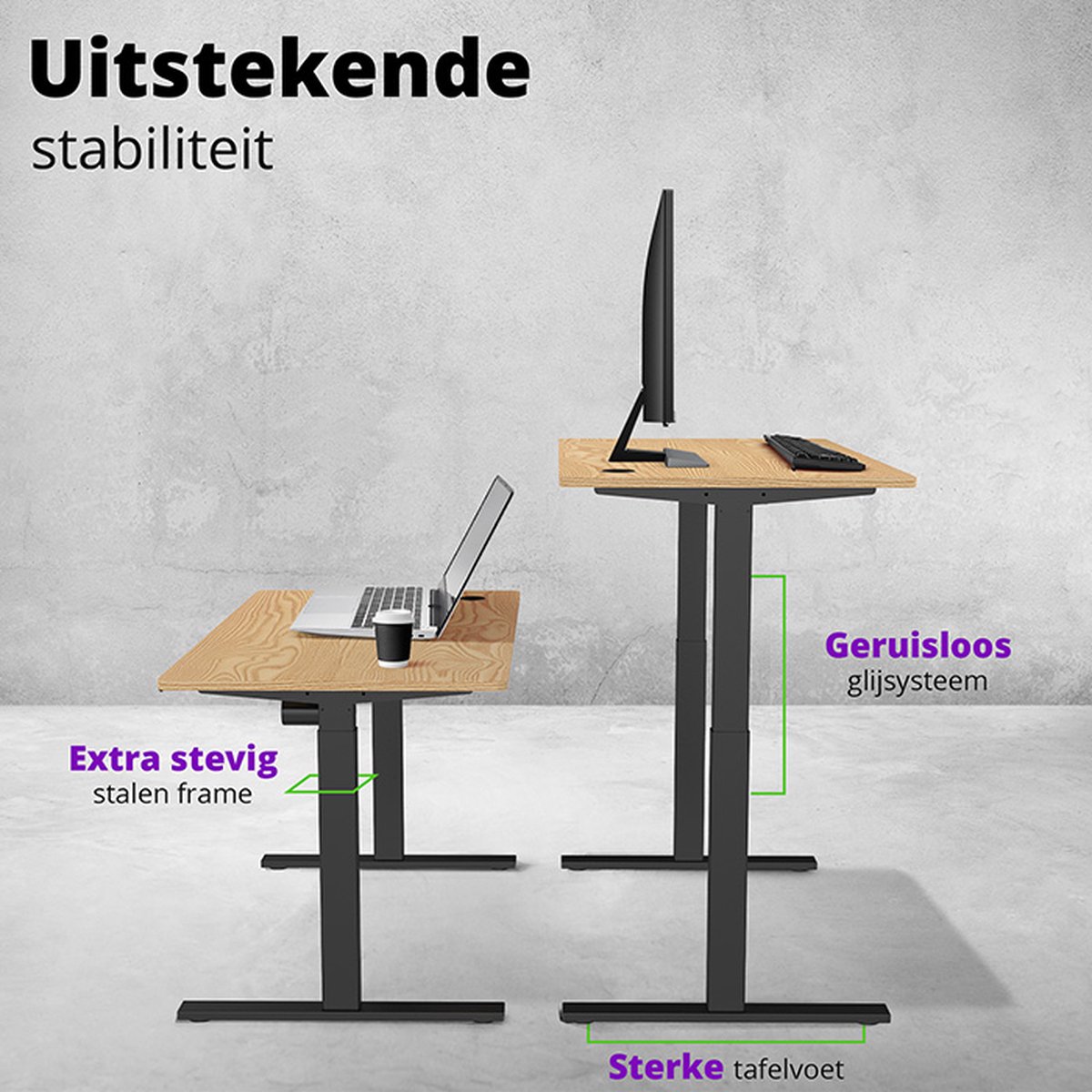 null Zwart Eiken Elektrisch Zit-Sta Bureau - afbeelding 5