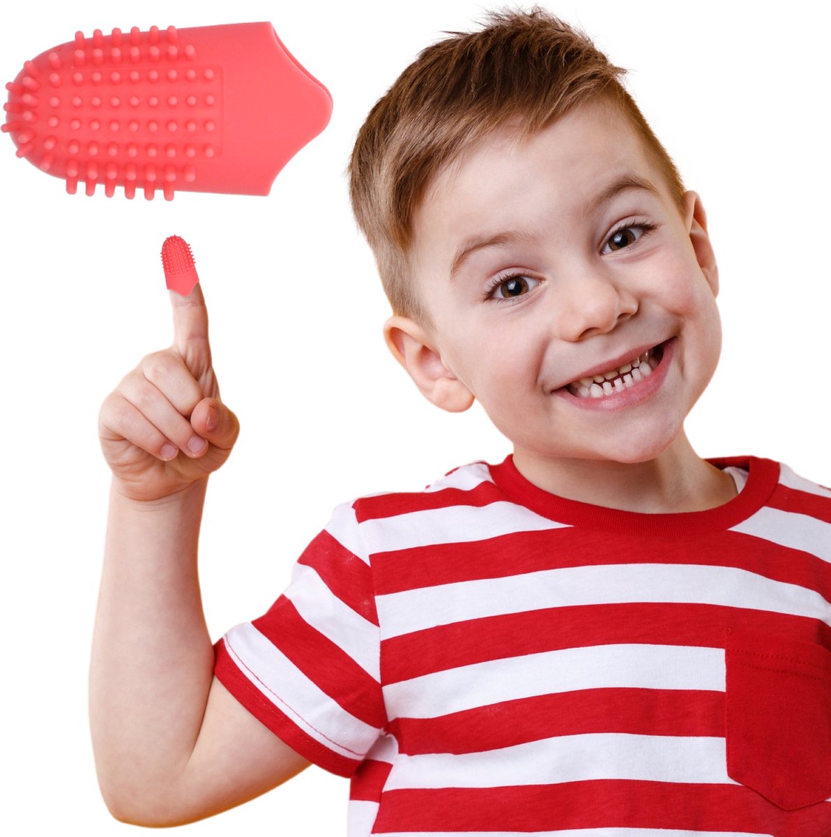 The Gumies® Kids - Vinger tandenborstel voor Kinderen – Aardbei Smaak – Te gebruiken zonder water of tandpasta – Tot 100 beurten – Zachte Tandenborstel met Opbergdoosje