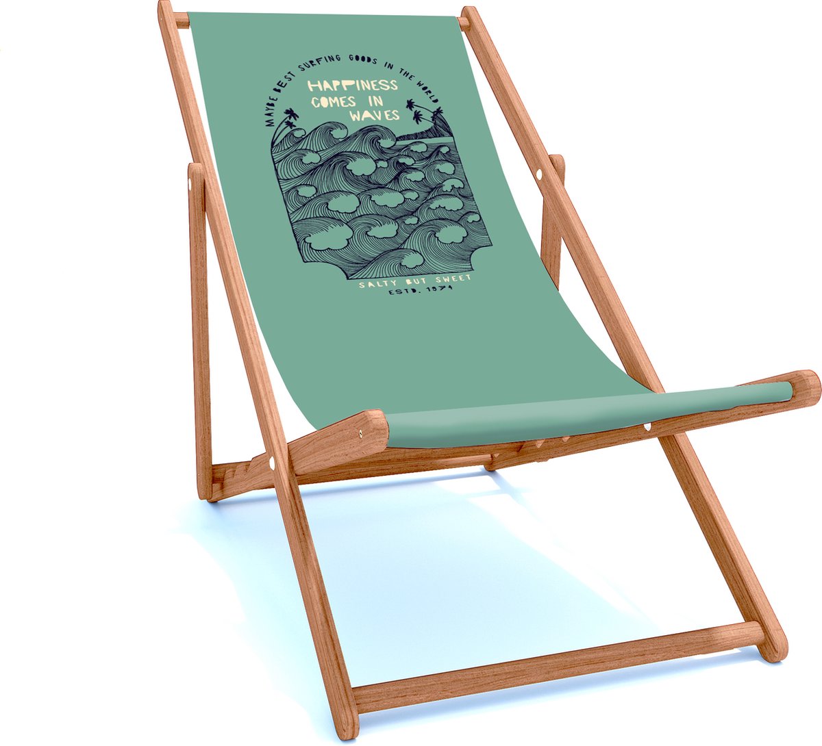 Holtaz Strandstoel Hout Inklapbaar Comfortabele Zonnebed Ligbed met verstelbare Lighoogte houten frame met stoffen Oceaan