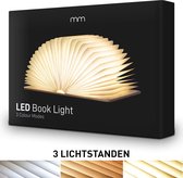 MikaMax Boeklamp - Book Light - Sfeerverlichting -  Nachtlamp - 3 Lichtstanden - Gemaakt van Écht Hout en Papier - LED - Draadloos - Oplaadbaar via USB - Kastanjebruin - 14 x 2,5 x 16,5 cm