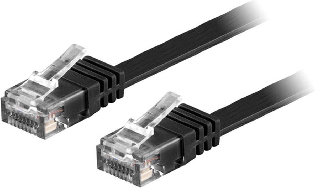 DELTACO – patchkabel – 15 m – Cat6 – U/UTP – Plat – 10 Gbps – 250 MHz – Deltaco – Zwart